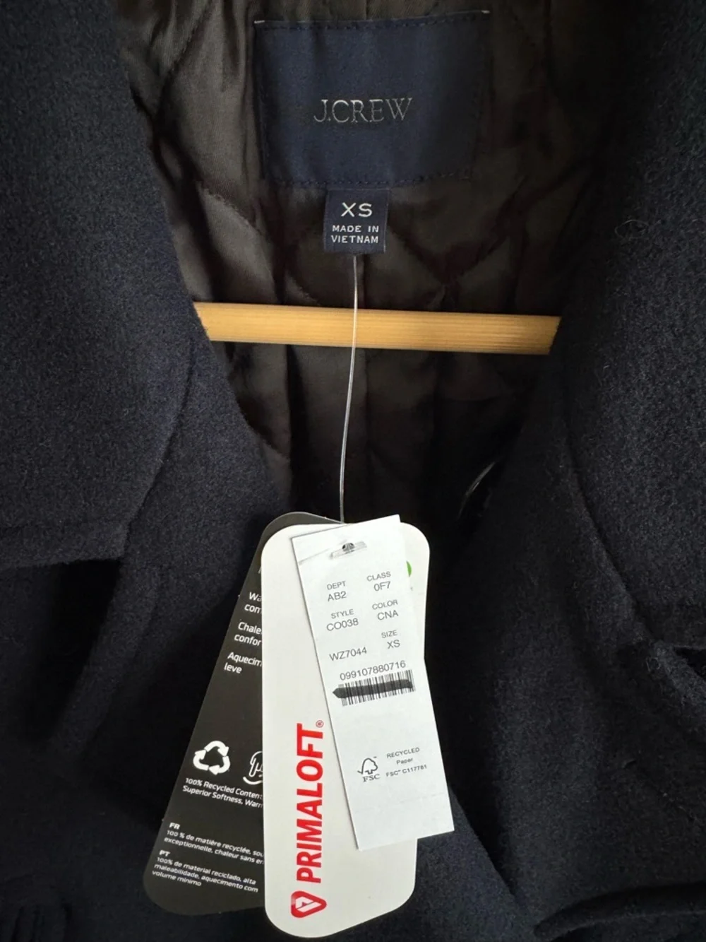 J.Crew Dock Peacoat in Wool Blend with PrimaLoft® in Classic Navy Size XS